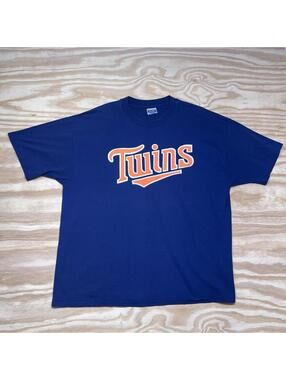 Vintage 90S Minnesota Twins Baseball Player #19 Hanes Tag Navy Blue Tee Sz XXL